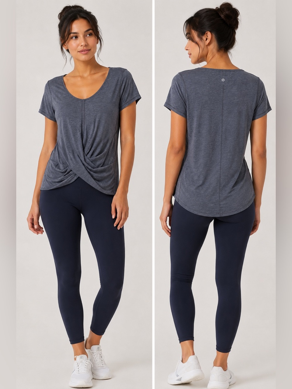 Lululemon Do The Daily Twist Front Top Heathered Solar Grey Blue Size 6 EUC